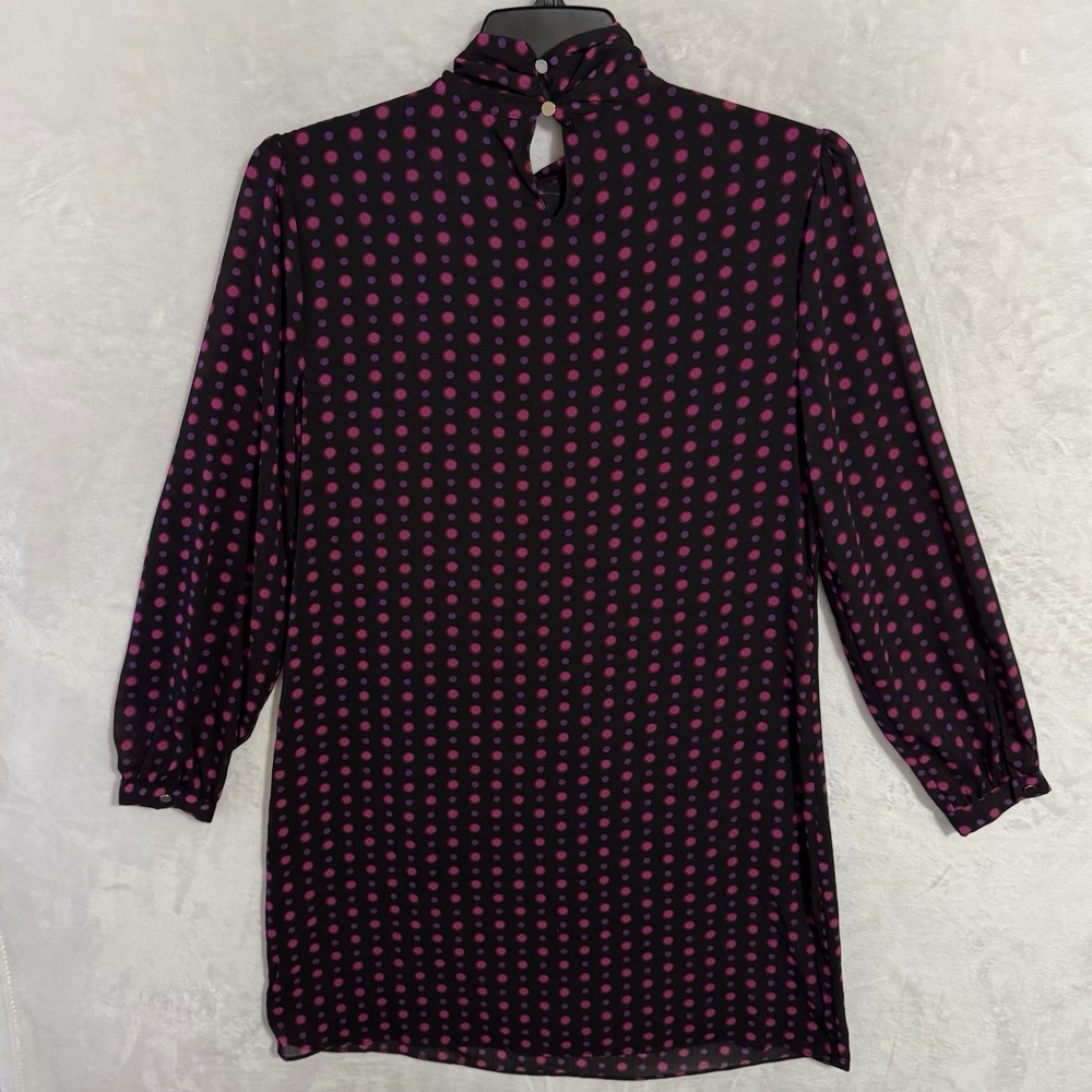 The Limited‎ Long Sleeve Tie Neck Shift Dress Size 10 Black Pink Polka Dot Retro - Picture 11 of 15